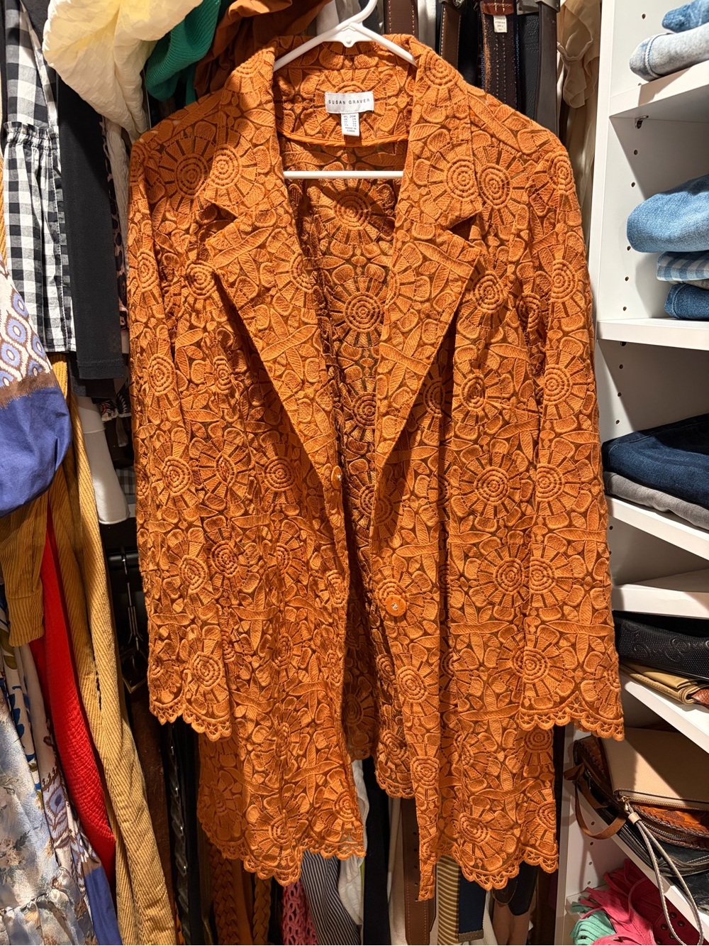 Susan Graver Rust Lace Floral Blazer Jacket